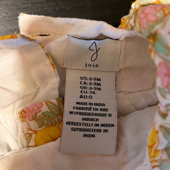 NEW Joie Yellow and White 3 Piece Set Dress with Hat (6-9 months) - Picture 3 of 3